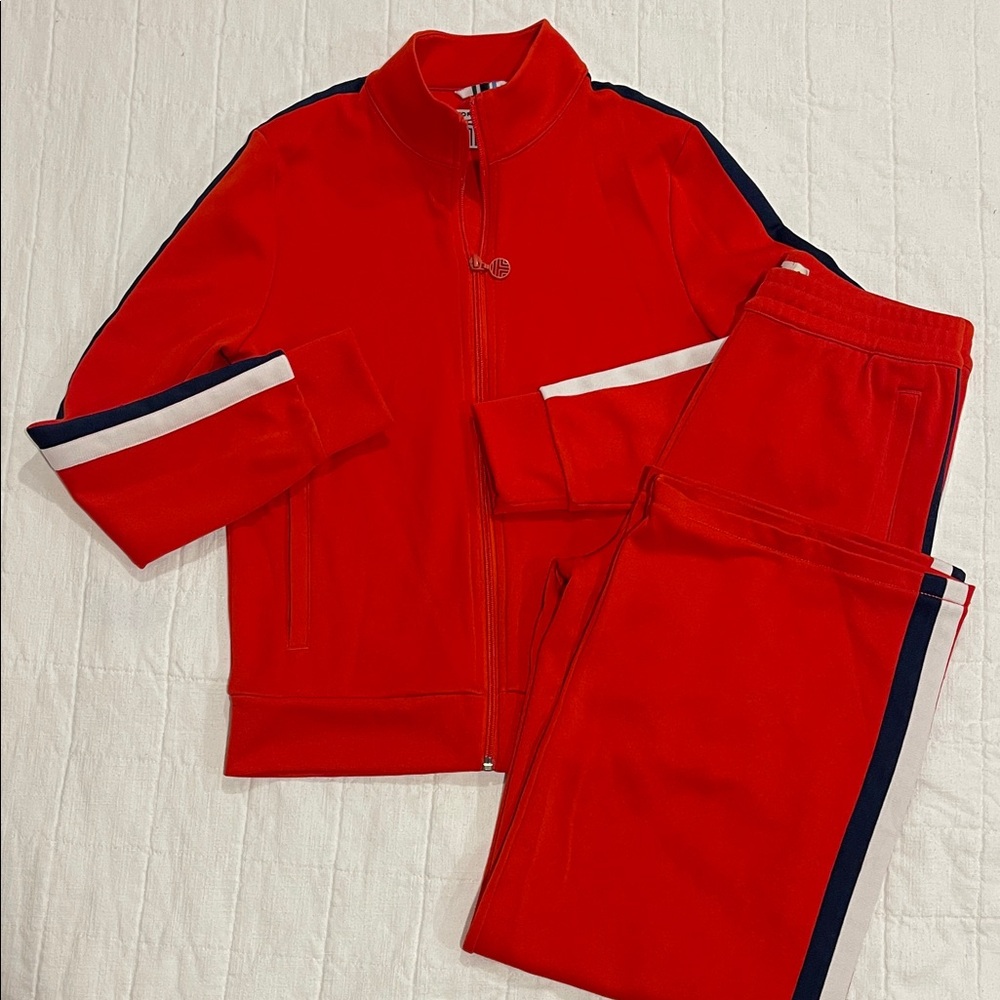 Tory Burch Sport Red Track Suit with Navy and White Stripes